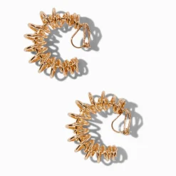 Claire's Anneaux|Clips Et Autocollants-Créoles à clip 15 mm ornées d'anneaux enroulés couleur dorée