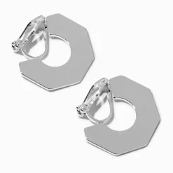 Claire's Anneaux|Clips Et Autocollants-Créoles à clip octogonales 20 mm couleur argentée