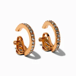 Claire's Anneaux|Clips Et Autocollants-Créoles à clip strass pavé 20 mm couleur dorée