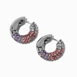 Claire's Anneaux-Créoles couleur argentée avec dégradé rose et violet