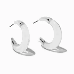 Claire's Anneaux-Créoles couleur argentée en lucite transparentes