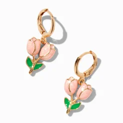 Claire's Anneaux-Créoles couleur dorée avec roses