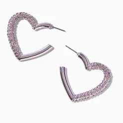 Claire's Anneaux-Créoles cœur strass anodisées violettes