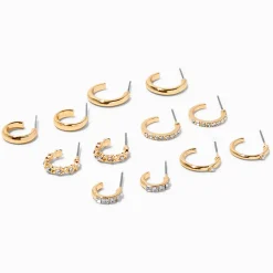 Claire's Anneaux-Créoles de strass couleur dorée - Lot de 6