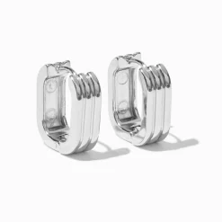 Claire's Anneaux|Bijoux Premium-Créoles en forme de U texturées en acier inoxydable couleur argentée