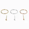 Claire's Bijoux Premium|Bijoux De Piercing-Créoles et clous de nez 0,6 mm en métaux mixtes couleur argentée - Lot de 6