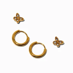 Claire's Anneaux|Clous D'oreilles-Créoles et clous superposables papillon couleur dorée C LUXE by Claire's - Lot de 2