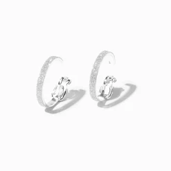 Claire's Anneaux-Créoles fines à paillettes 20 mm couleur argentée