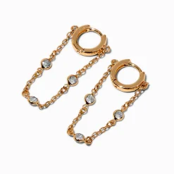 Claire's Pendantes|Clous D'oreilles-Créoles huggies pendantes couleur dorée avec superpositions en zircon cubique
