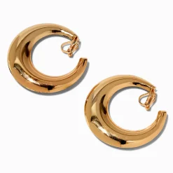 Claire's Anneaux|Clips Et Autocollants-Créoles larges à clip 40 mm couleur dorée