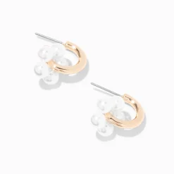 Claire's Anneaux-Créoles 30 mm fleurs en perles d’imitation couleur dorée
