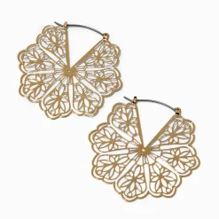 Claire's Anneaux-Créoles 30 mm géométriques en filigrane couleur dorée