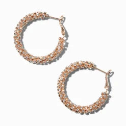 Claire's Anneaux-Créoles 30 mm strass couleur doré rose
