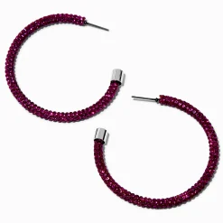 Claire's Anneaux-Créoles 50 mm strass pavé violettes