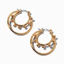 Claire's Anneaux-Créoles 50 mm torsadées boule couleur dorée