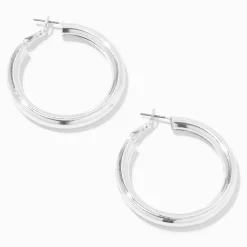 Claire's Anneaux-Créoles 40 mm tubulaires couleur argentée