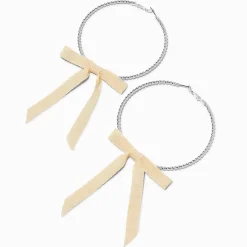 Claire's Anneaux-Créoles nœud ruban ivoire torsadées 80 mm couleur argentée