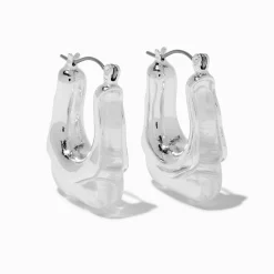 Claire's Anneaux-Créoles oblongues carrées en acrylique transparent couleur argentée