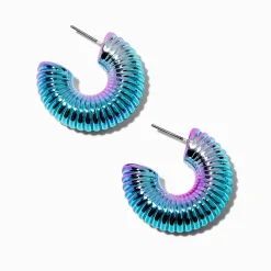 Claire's Anneaux-Créoles épaisses en spirale anodisées bleues