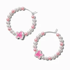Claire's Anneaux-Créoles papillon à billes roses et blanches