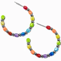 Claire's Anneaux-Créoles perlées couleur argentée et arc-en-ciel