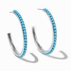 Claire's Anneaux-Créoles perlées en turquoise d'imitation cowgirl