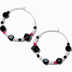 Claire's Anneaux-Créoles perlées variées perle d'imitation noires et roses