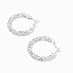 Claire's Anneaux-Créoles strass 30 mm couleur argentée