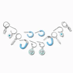 Claire's Anneaux-Créoles superposables bleu clair - Lot de 6