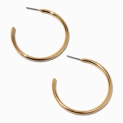 Claire's Anneaux-Créoles à tige arrière 40 mm couleur dorée