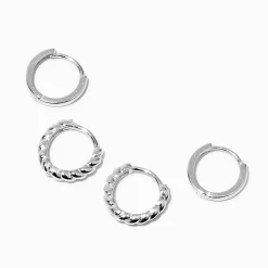 Claire's Anneaux|Bijoux Premium-Créoles torsadées 8 et 10 mm couleur argentée C LUXE by Claire's - Lot de 2