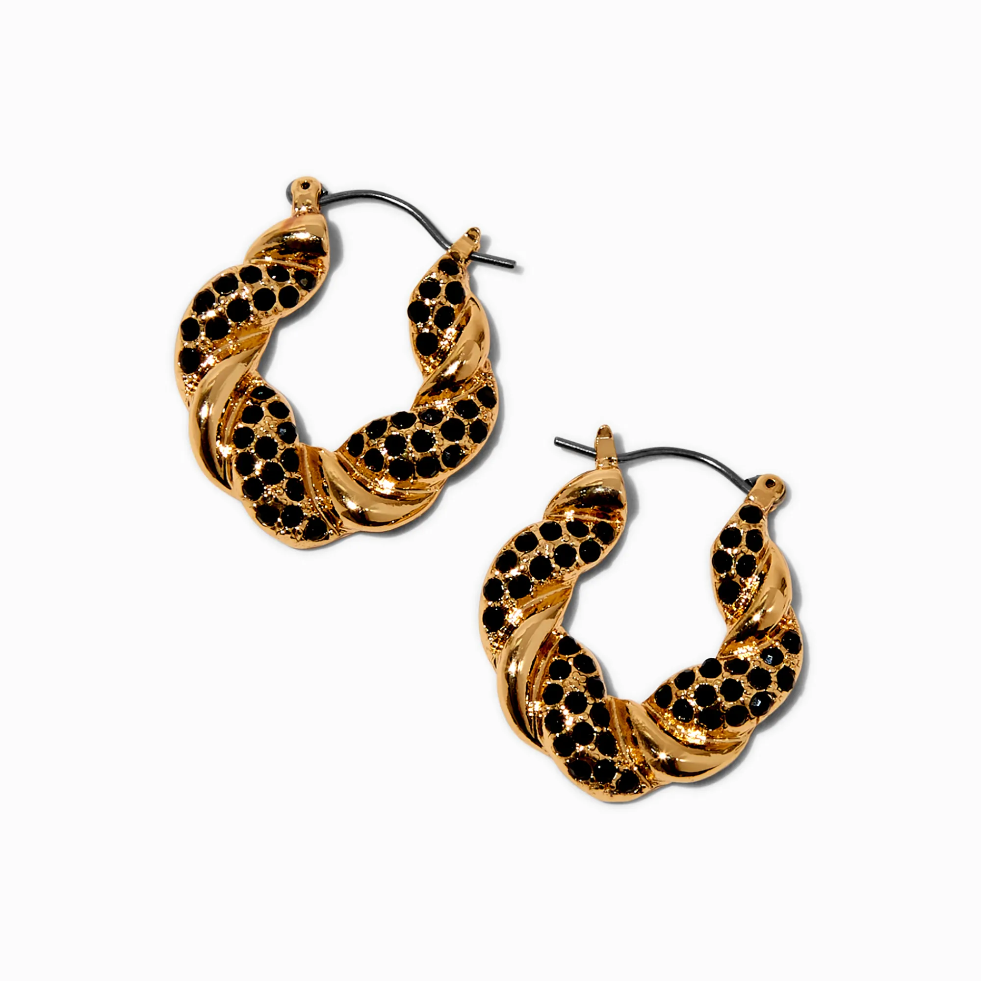 Claire's Anneaux-Créoles torsadées 20 mm noires et couleur dorée