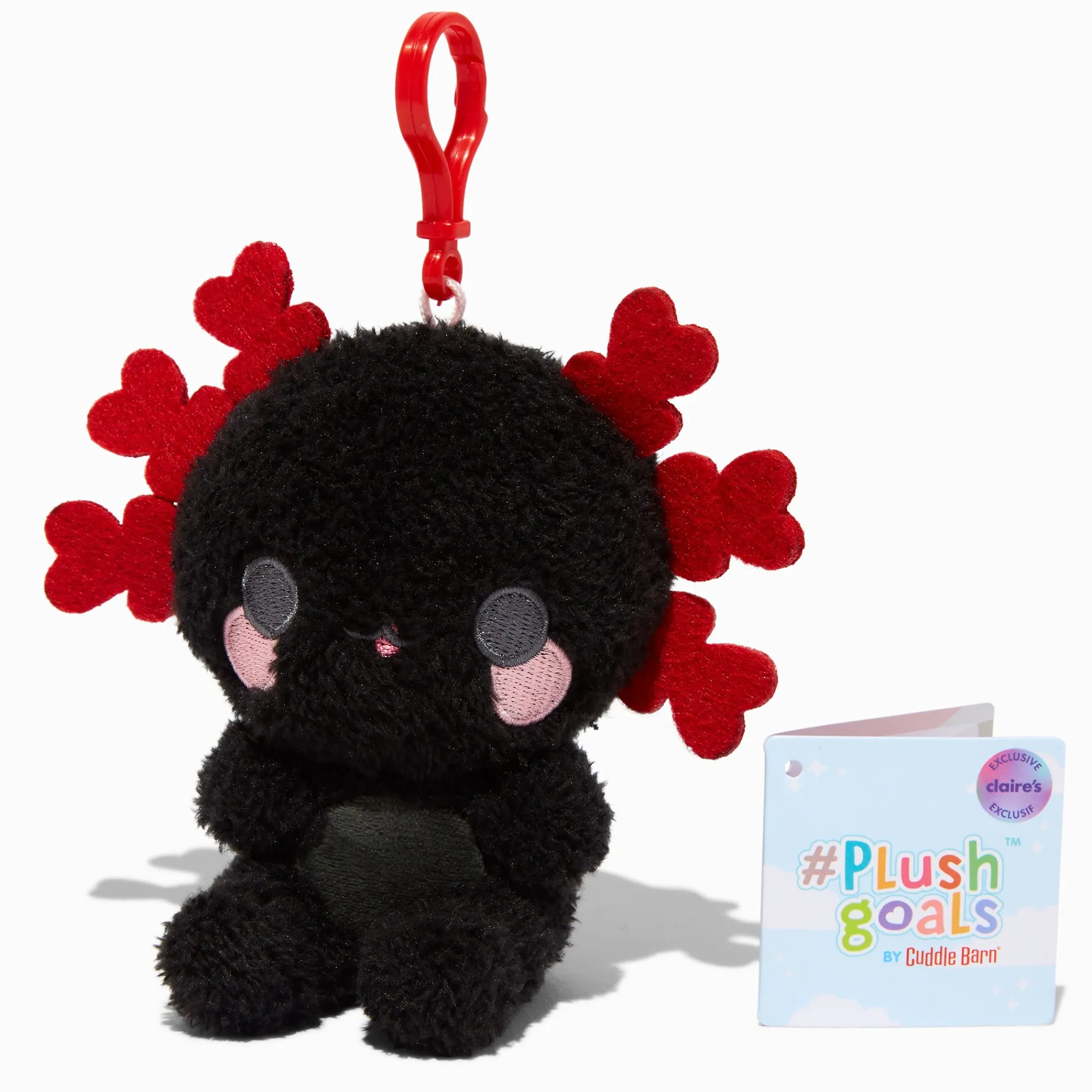 Claire's Cuddle Barn®-Décoration à clip pour sac en peluche axolotl noir 8 cm en exclusivité chez Claire’s #Plush Goals by Cuddle Barn®