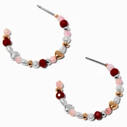 Claire's Anneaux-Demi-créoles perlées roses