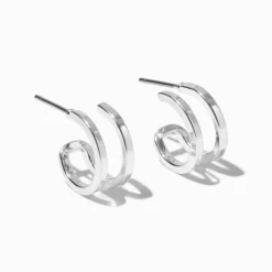 Claire's Anneaux-Doubles créoles 15 mm couleur argentée