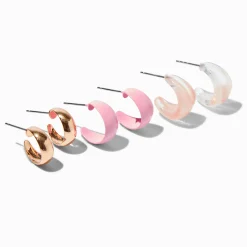 Claire's Anneaux-Empilement de créoles rose et couleur dorée - Lot de 3