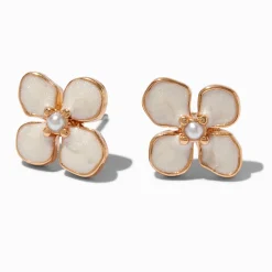 Claire's Clous D'oreilles-Enamel White Pearl Flower Stud Earrings