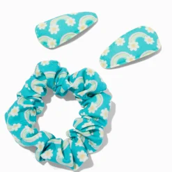 Claire's Noeuds Pour Cheveux|Chouchous-Ensemble barrette et chouchou arc-en-ciel bleu sarcelle Claire's Club - Lot de 3
