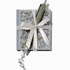 Claire's Cahiers Et Journaux Intimes|Stylos Et Crayons-Ensemble cadeau stylo et mini carnet étoile bling-bling couleur argentée