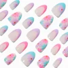 Claire's Ongles-Ensemble de faux ongles vegan en amande French manucure avec motifs marguerites multiples - Lot de 24