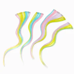 Claire's Perruques Et Extensions-Extensions de cheveux synthétiques à clip couleurs arc-en-ciel vives - Lot de 4