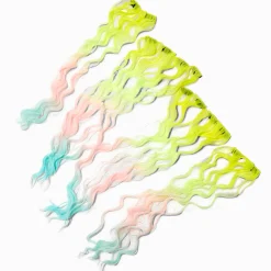 Claire's Perruques Et Extensions-Extensions de cheveux synthétiques bouclés arc-en-ciel pastel - Lot de 4