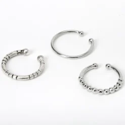 Claire's Bijoux De Piercing-Faux anneaux de nez texturés couleur argentée - Lot de 3