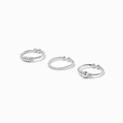Claire's Bijoux Premium|Bijoux De Piercing-Faux anneaux de nez torsadés couleur argentée - Lot de 3
