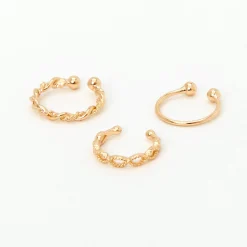 Claire's Bijoux Premium|Bijoux De Piercing-Faux anneaux de nez tressés en acier inoxydable couleur dorée - Lot de 3