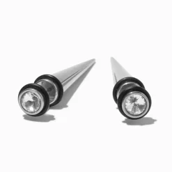 Claire's Bijoux Premium|Bijoux De Piercing-Faux écarteurs d'oreilles coniques strass en acier inoxydable couleur argentée