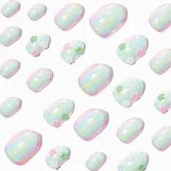 Claire's Ongles-Faux ongles autocollants stiletto iridescents breloque marguerite en 3D - Lot de 24
