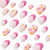Claire's Ongles-Faux ongles autocollants stiletto marguerite French manucure roses - Lot de 24