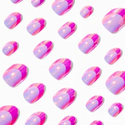 Claire's Ongles-Faux ongles autocollants stiletto roses holographiques - Lot de 24