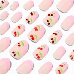 Claire's Ongles-Faux ongles autocollants stiletto bling-bling cerise French manucure roses - Lot de 24